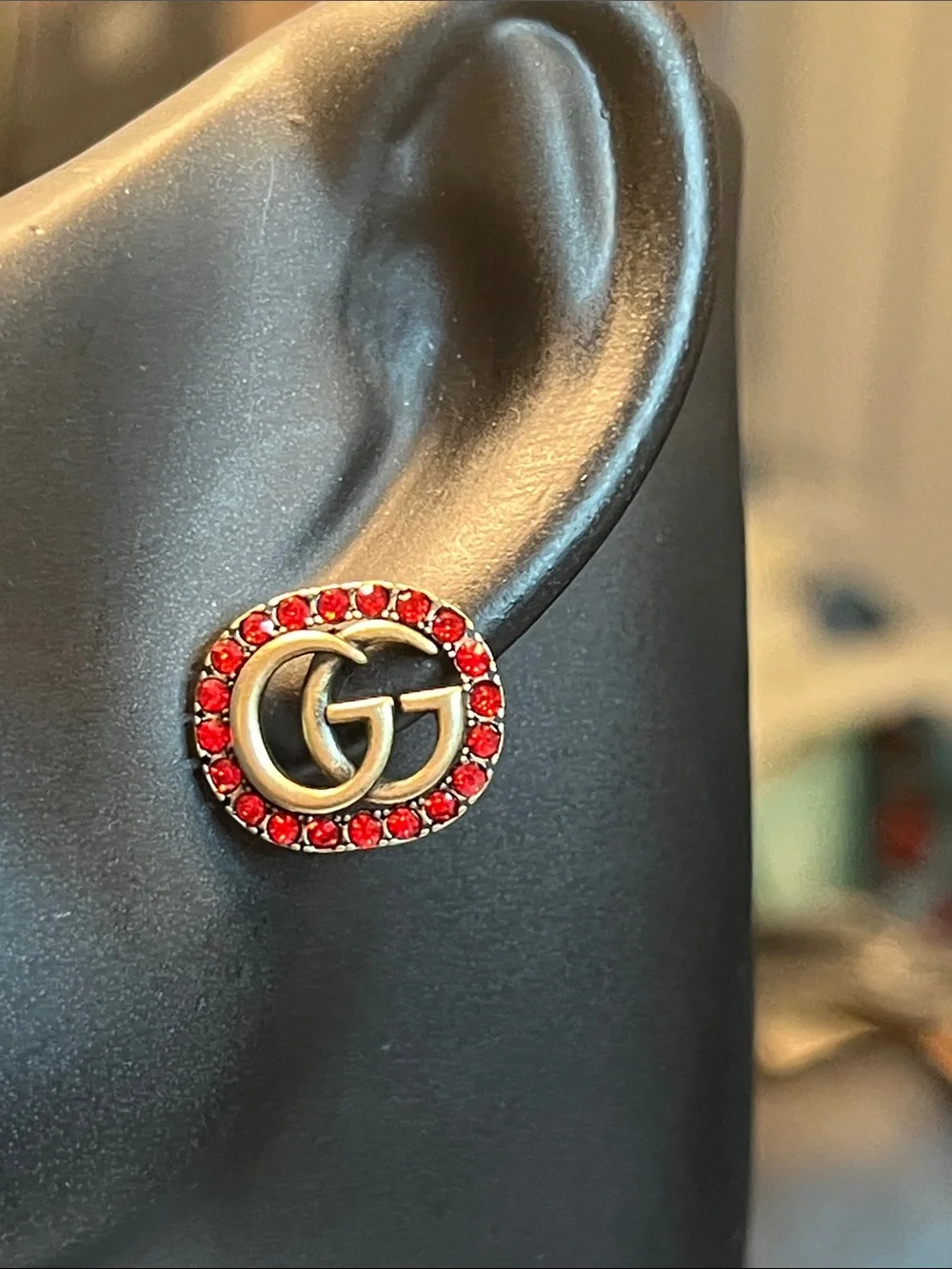 Interlocking Circle Red Crystal Stud Earrings